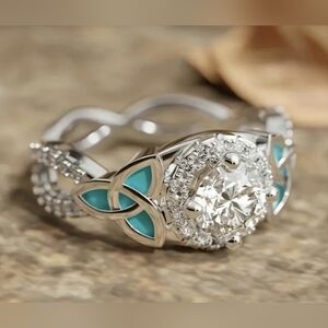 New Elegant Silver and Turquoise Colored Women's Ring, Size 7, T2B3A